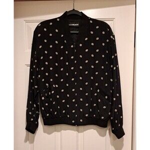 Diane Gilman VTG 100% Silk Black Patterned Zip-Up Jacket Windbreaker size small